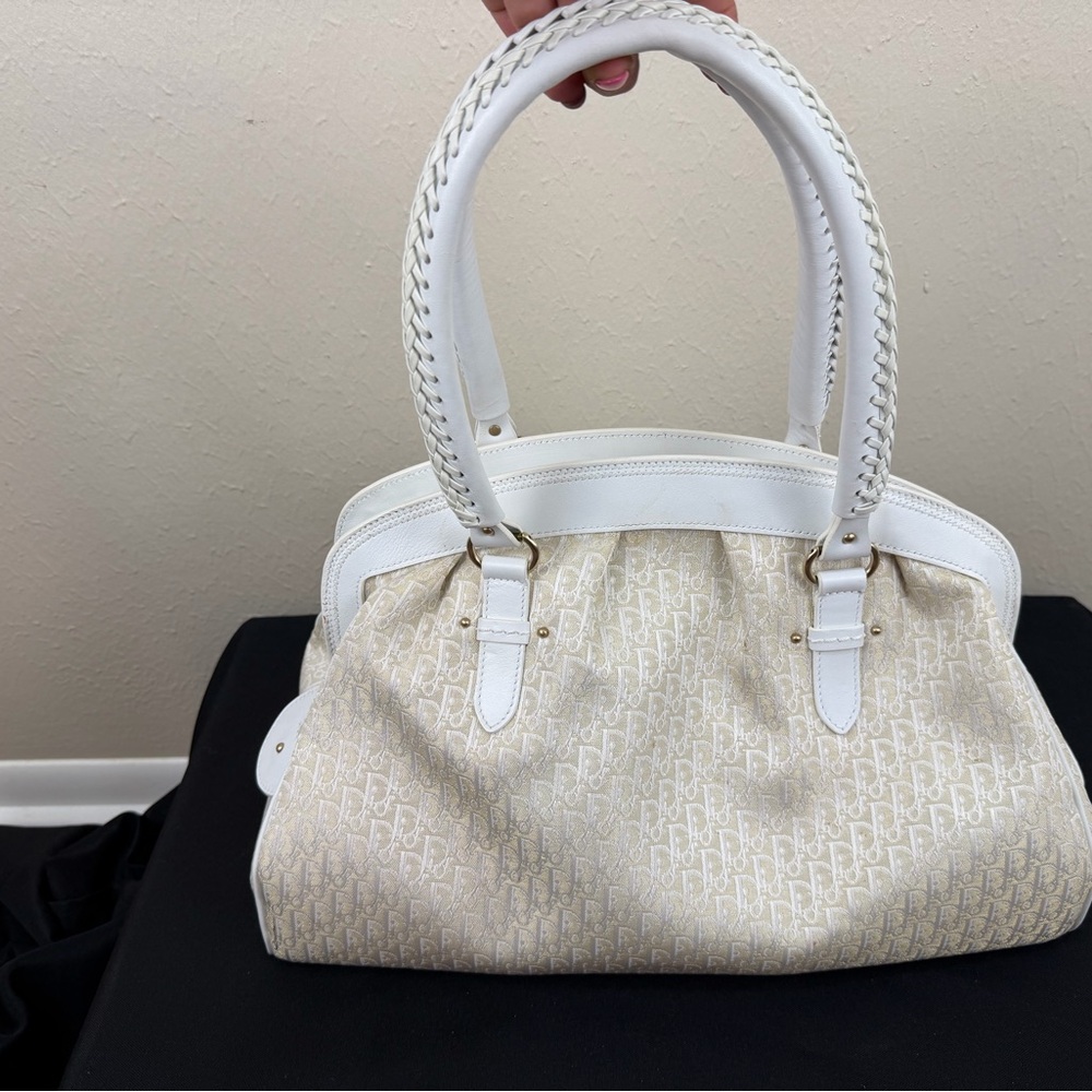 Dior White and Cream Canvas and leather Satchel Bag - Picture 4 of 13